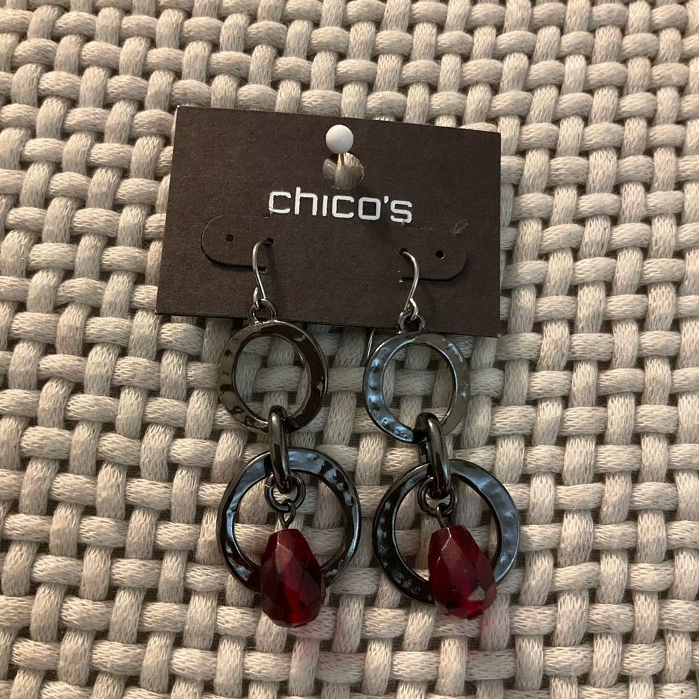 0067-Chico's Black‎ and Red Hoop Earrings